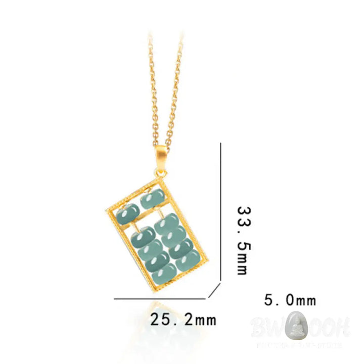 Buddha Stones Natural Jade Abacus Pattern Abundance Titanium Steel Chain Necklace Pendant - BWOOOH - Necklaces &amp;