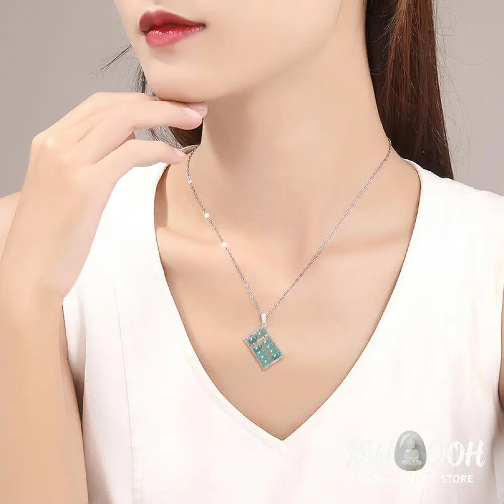 Buddha Stones Natural Jade Abacus Pattern Abundance Titanium Steel Chain Necklace Pendant - BWOOOH - Necklaces &amp;