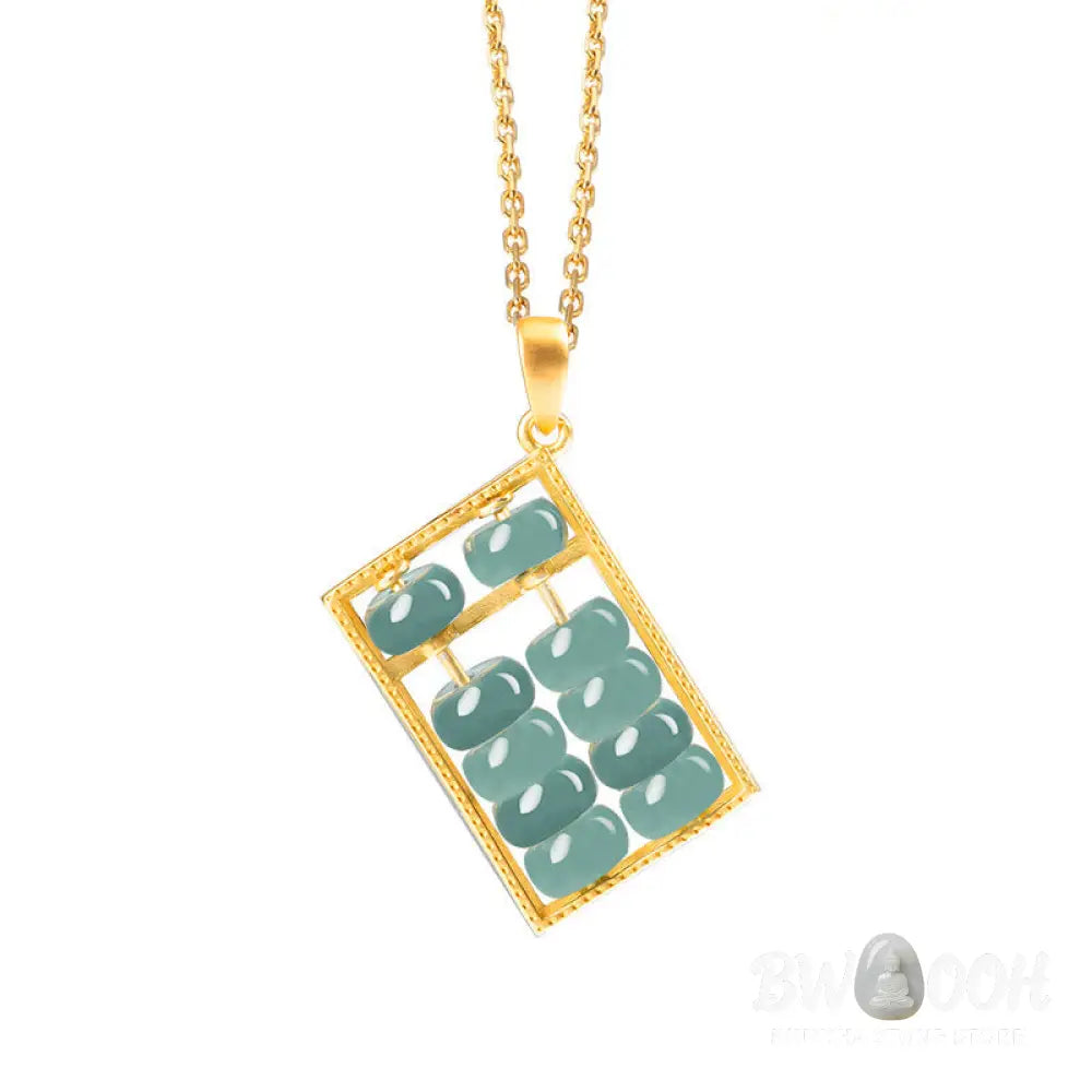 Buddha Stones Natural Jade Abacus Pattern Abundance Titanium Steel Chain Necklace Pendant - BWOOOH - Necklaces &amp;