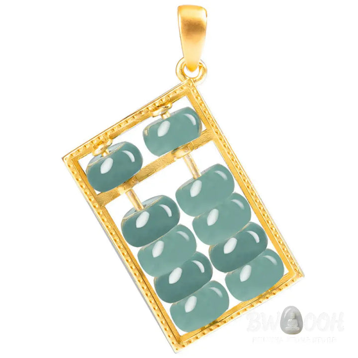 Buddha Stones Natural Jade Abacus Pattern Abundance Titanium Steel Chain Necklace Pendant - BWOOOH - Necklaces &amp;
