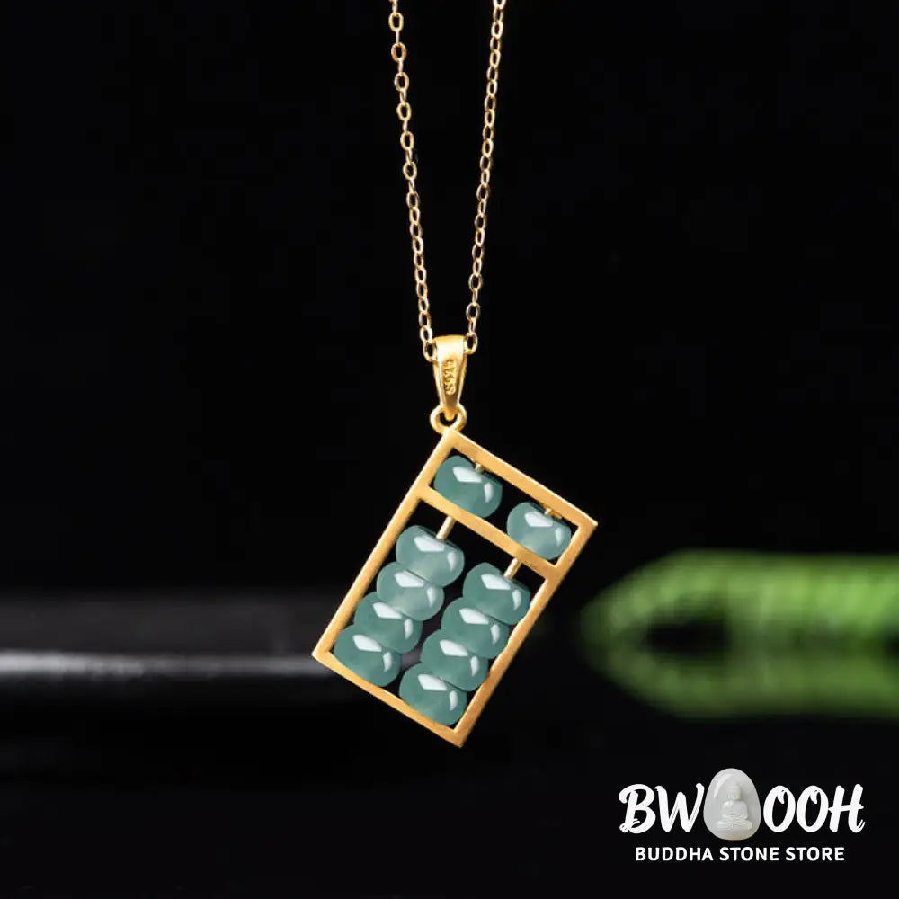 Buddha Stones Natural Jade Abacus Pattern Abundance Titanium Steel Chain Necklace Pendant - BWOOOH - Necklaces &amp;