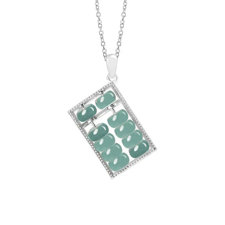 Buddha Stones Natural Jade Abacus Pattern Abundance Titanium Steel Chain Necklace Pendant - BWOOOH - Silver - Necklaces