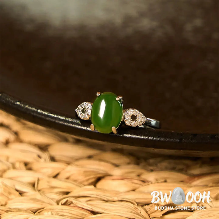 Buddha Stones Natural Jade Adjustable Buckle Prosperity Ring - Ring