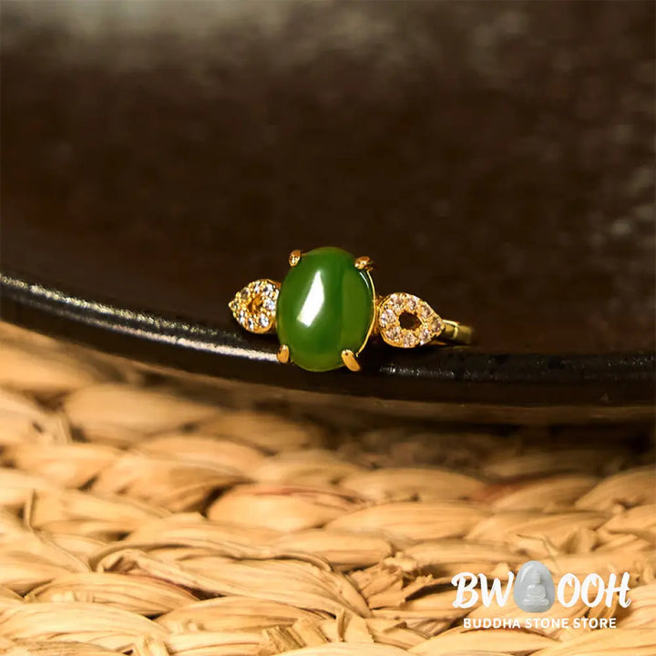 Buddha Stones Natural Jade Adjustable Buckle Prosperity Ring - Ring