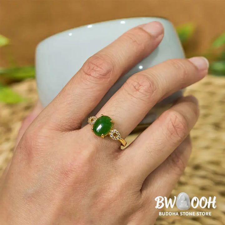 Buddha Stones Natural Jade Adjustable Buckle Prosperity Ring - Ring