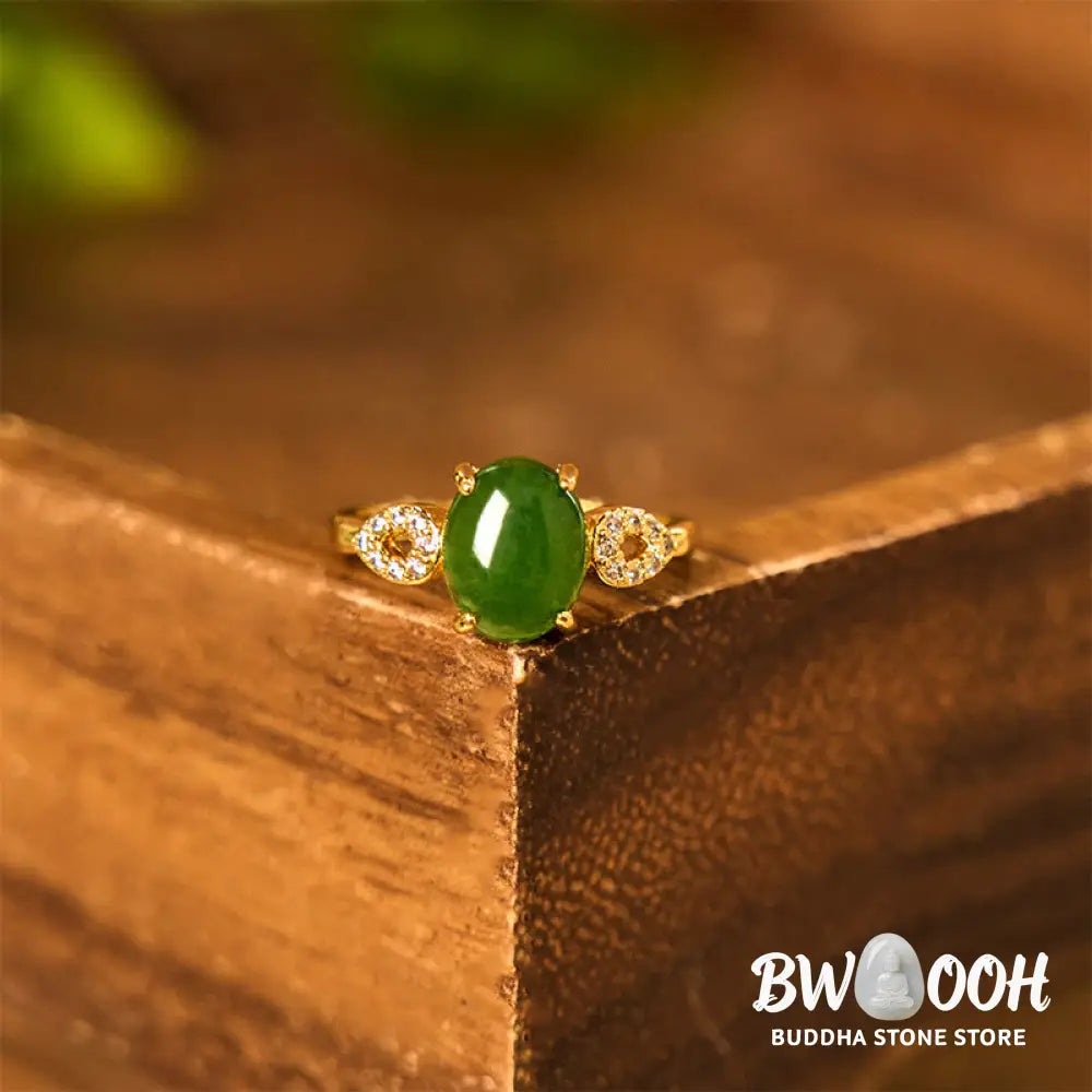 Buddha Stones Natural Jade Adjustable Buckle Prosperity Ring - Ring
