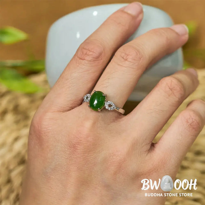 Buddha Stones Natural Jade Adjustable Buckle Prosperity Ring - Ring