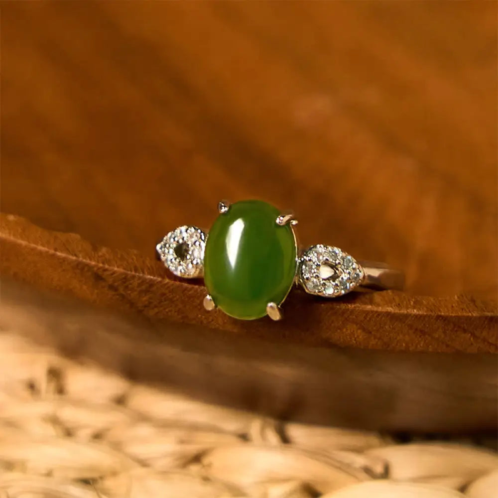 Buddha Stones Natural Jade Adjustable Buckle Prosperity Ring - Silvery - Ring