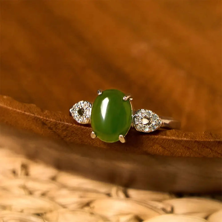 Buddha Stones Natural Jade Adjustable Buckle Prosperity Ring - Silvery - Ring