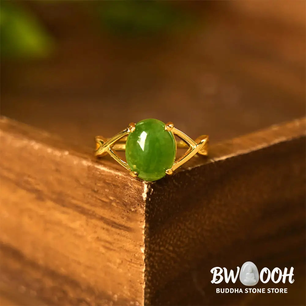 Buddha Stones Natural Jade Alloy Adjustable Buckle Abundance Ring - Ring