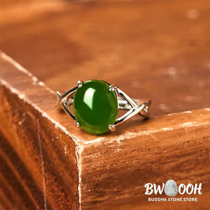 Buddha Stones Natural Jade Alloy Adjustable Buckle Abundance Ring - Ring