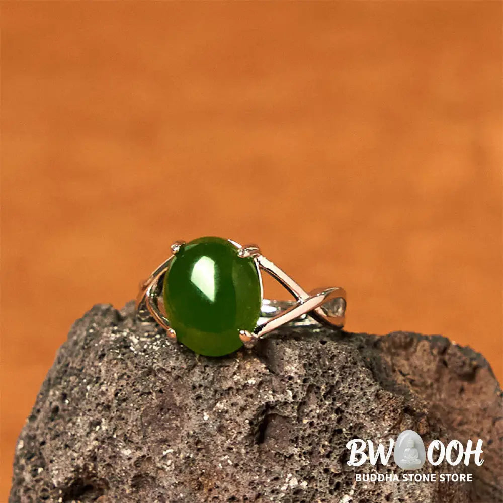 Buddha Stones Natural Jade Alloy Adjustable Buckle Abundance Ring - Ring