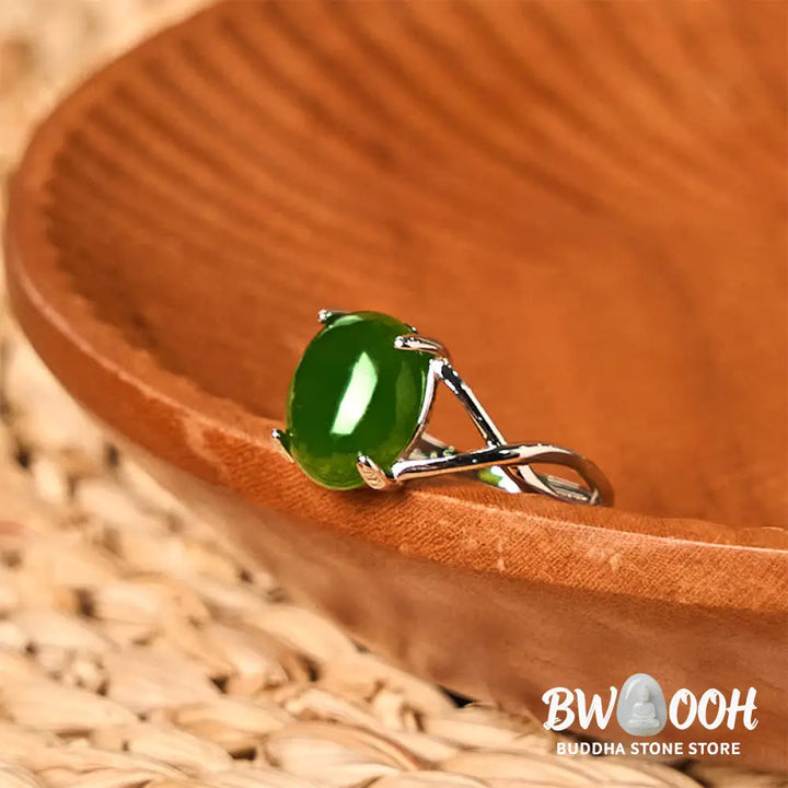 Buddha Stones Natural Jade Alloy Adjustable Buckle Abundance Ring - Ring