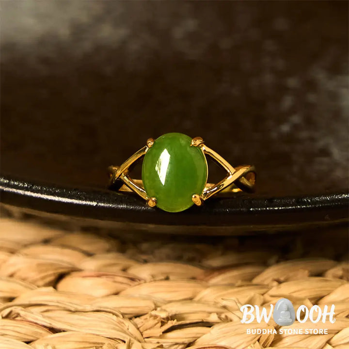 Buddha Stones Natural Jade Alloy Adjustable Buckle Abundance Ring - Ring
