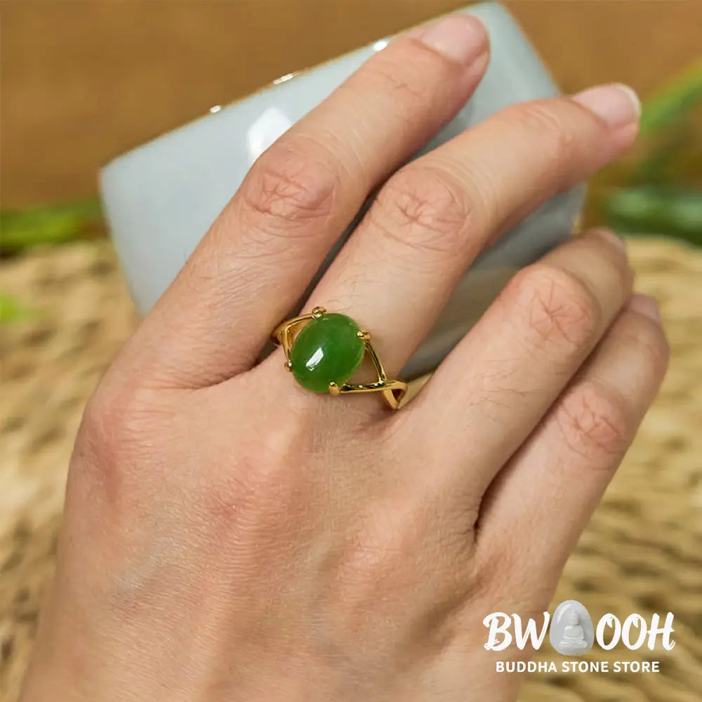 Buddha Stones Natural Jade Alloy Adjustable Buckle Abundance Ring - Ring