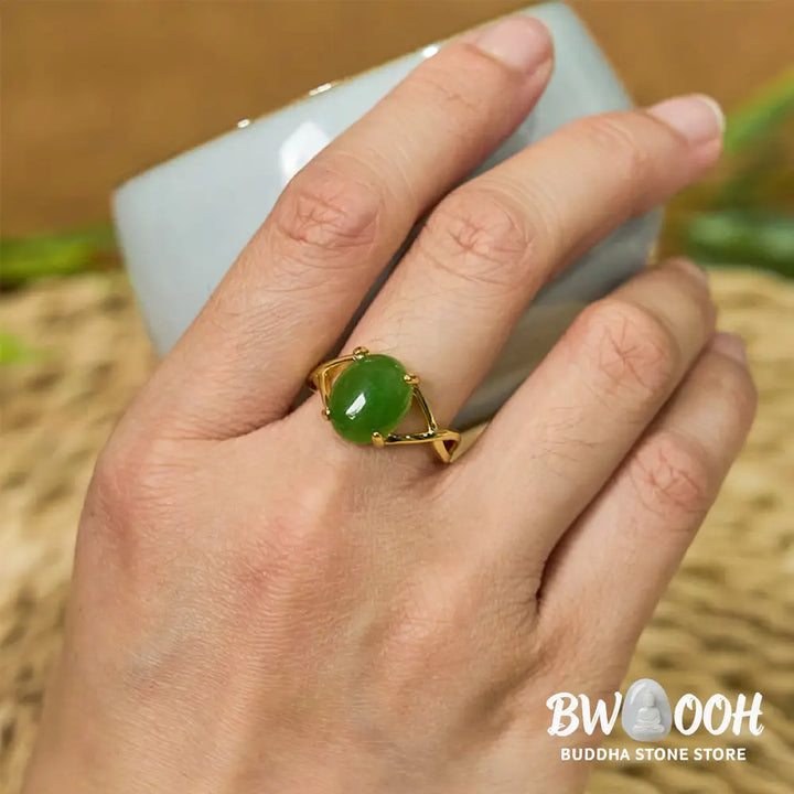 Buddha Stones Natural Jade Alloy Adjustable Buckle Abundance Ring - Ring