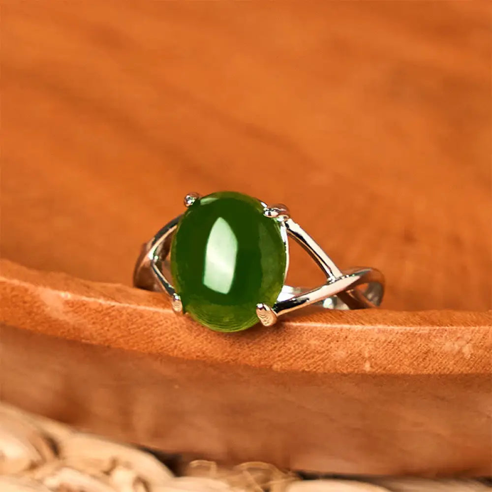 Buddha Stones Natural Jade Alloy Adjustable Buckle Abundance Ring - Silvery - Ring