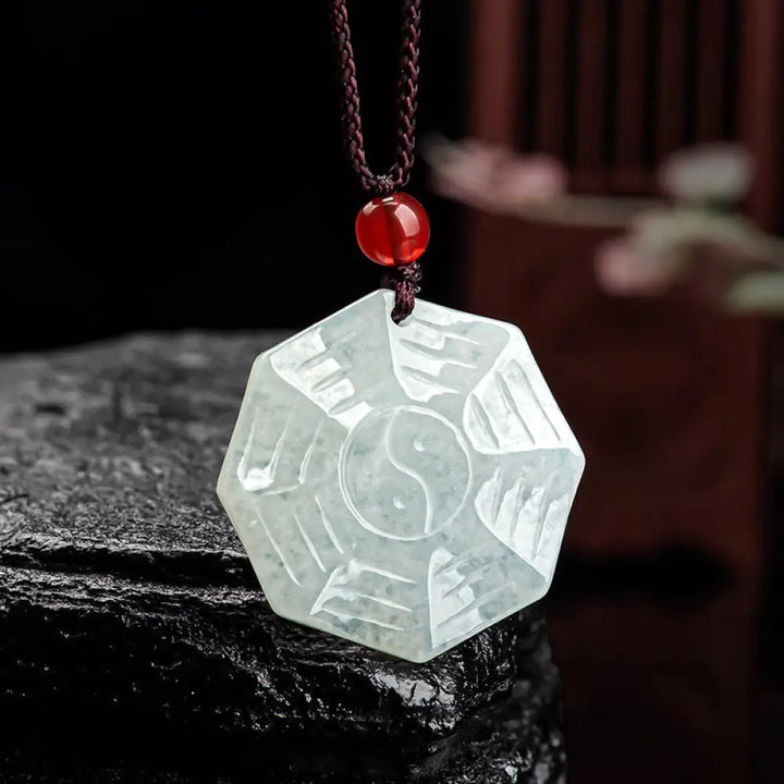 BWOOOH Natural Jade Bagua Yin Yang Luck Necklace Pendant - feng shui jewelry