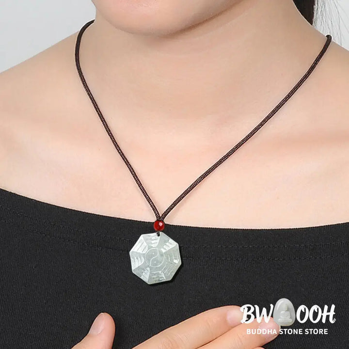 Buddha Stones Natural Jade Bagua Yin Yang Luck Necklace Pendant - BWOOOH - Jade (Prosperity ♥ Abundance) - Necklaces &amp;