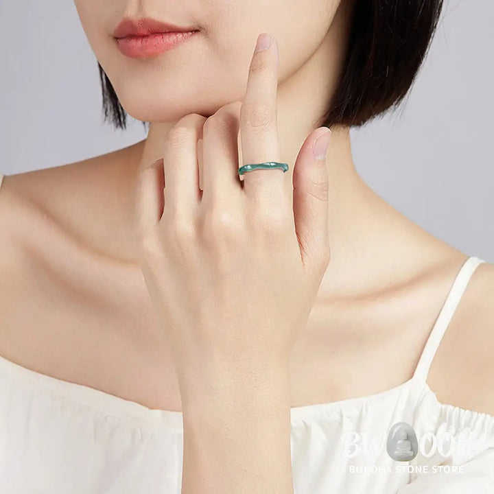 Buddha Stones Natural Jade Bamboo Prosperity Abundance Ring - BWOOOH - Ring