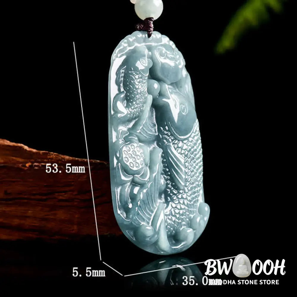 Buddha Stones Natural Jade Carving Double Koi Fish Rope Prosperity Necklace Pendant - BWOOOH - Koi Fish / Natural