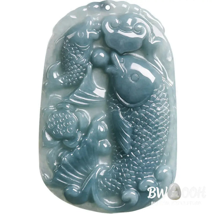 Buddha Stones Natural Jade Carving Double Koi Fish Rope Prosperity Necklace Pendant - BWOOOH - Koi Fish / Natural