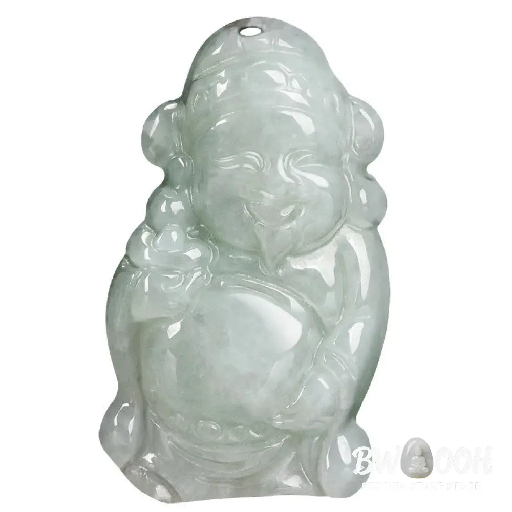 Buddha Stones Natural Jade Chinese God of Wealth Caishen Ingot Luck Necklace Pendant - BWOOOH