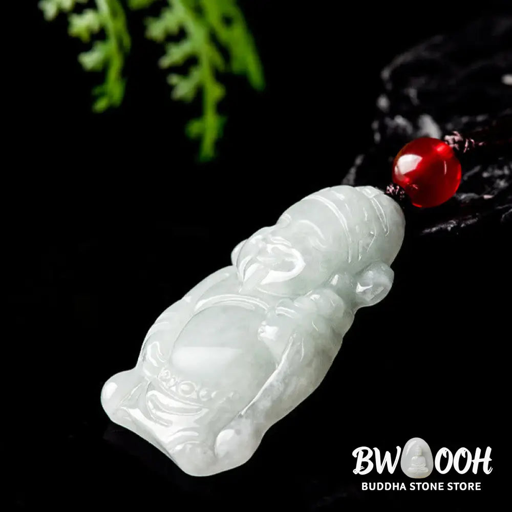 Buddha Stones Natural Jade Chinese God of Wealth Caishen Ingot Luck Necklace Pendant - BWOOOH