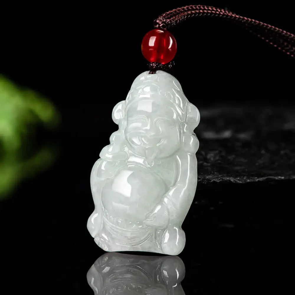 Buddha Stones Natural Jade Chinese God of Wealth Caishen Ingot Luck Necklace Pendant - BWOOOH