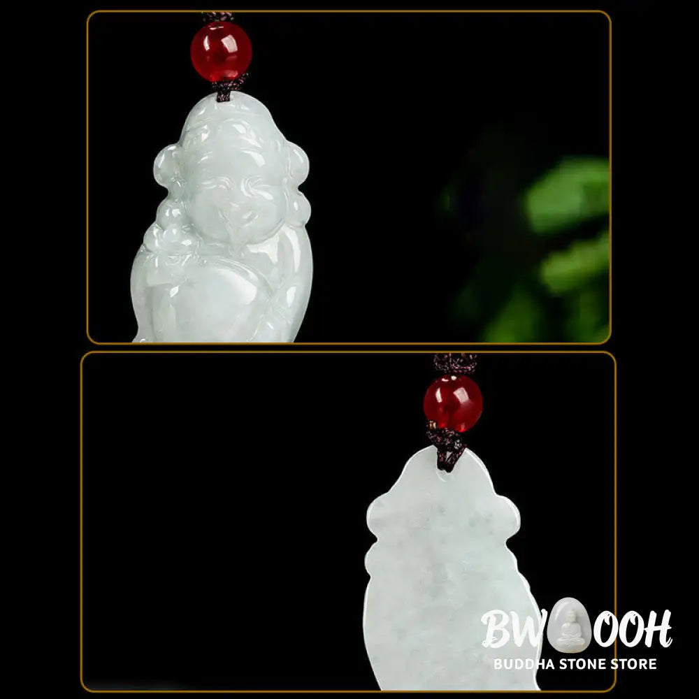 Buddha Stones Natural Jade Chinese God of Wealth Caishen Ingot Luck Necklace Pendant - BWOOOH