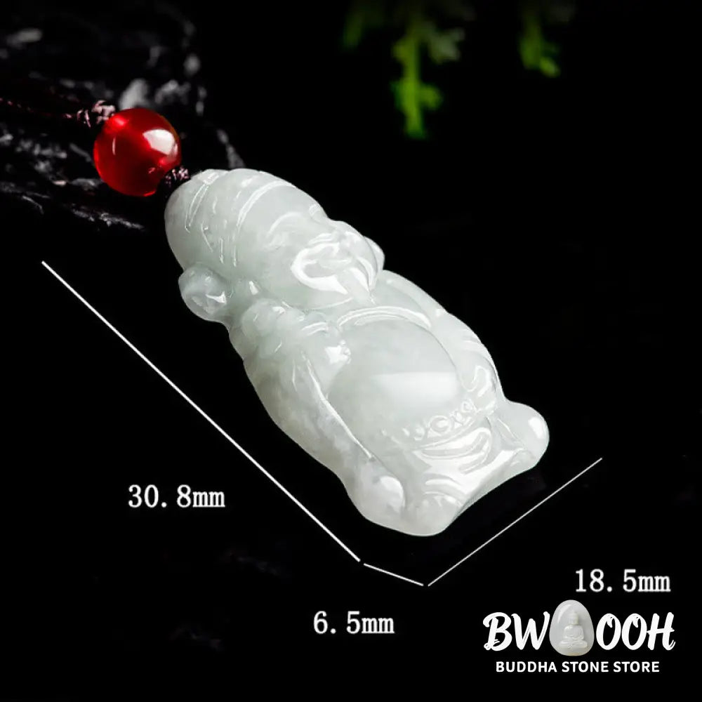 Buddha Stones Natural Jade Chinese God of Wealth Caishen Ingot Luck Necklace Pendant - BWOOOH
