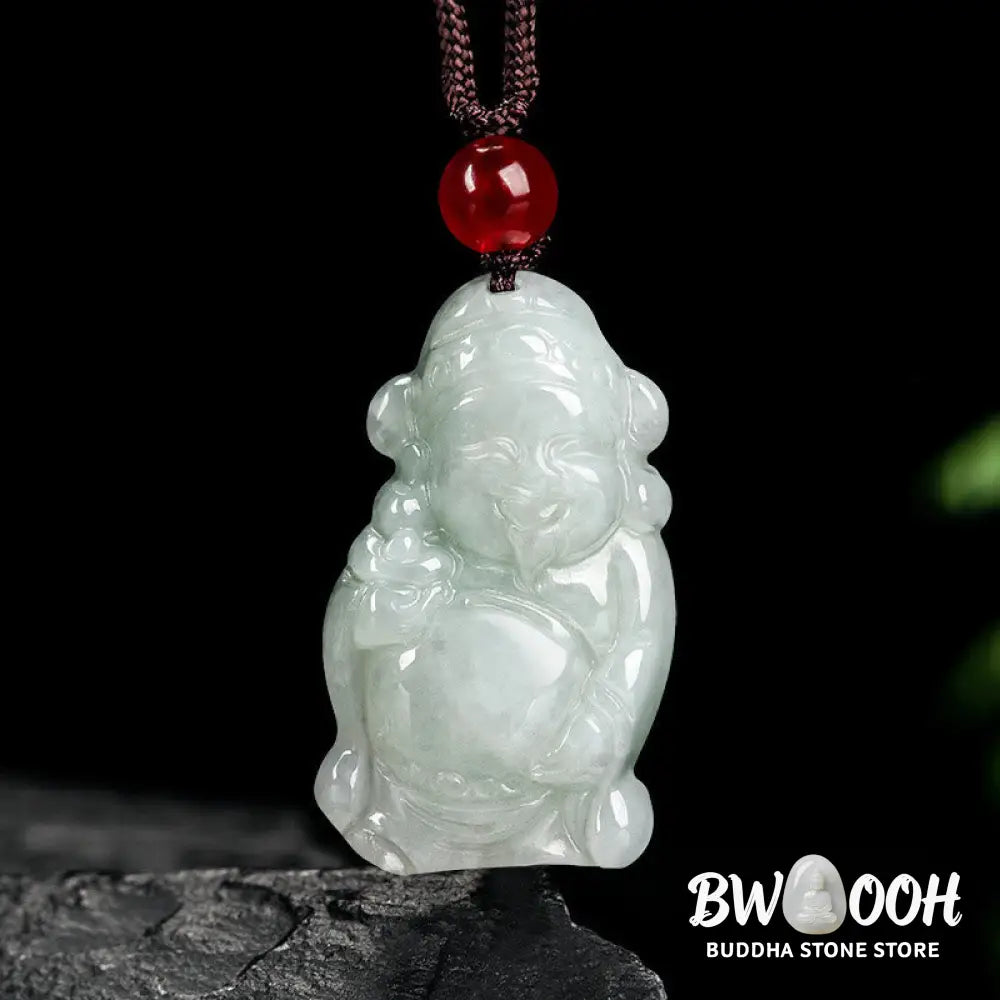 Buddha Stones Natural Jade Chinese God of Wealth Caishen Ingot Luck Necklace Pendant - BWOOOH