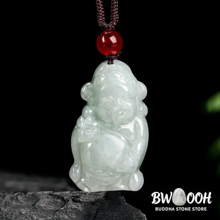 Buddha Stones Natural Jade Chinese God of Wealth Caishen Ingot Luck Necklace Pendant - BWOOOH