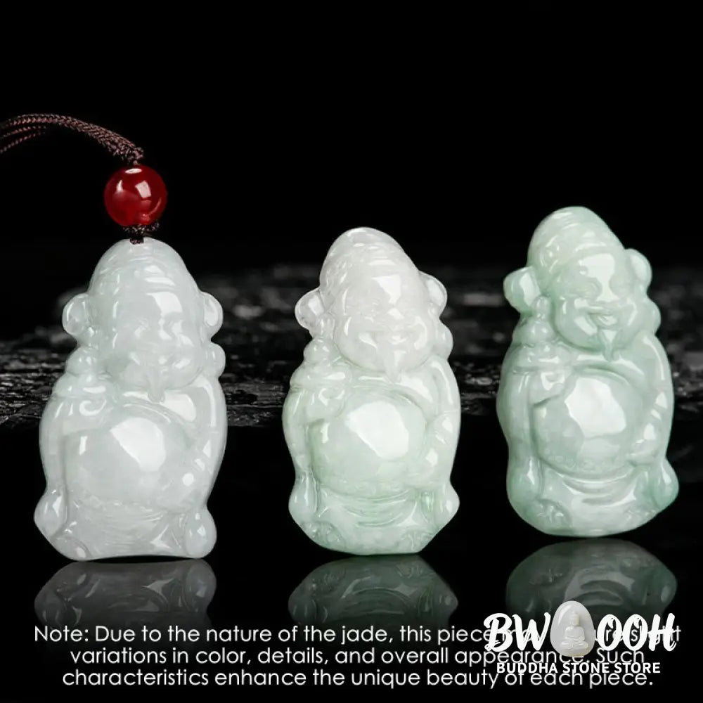 Buddha Stones Natural Jade Chinese God of Wealth Caishen Ingot Luck Necklace Pendant - BWOOOH