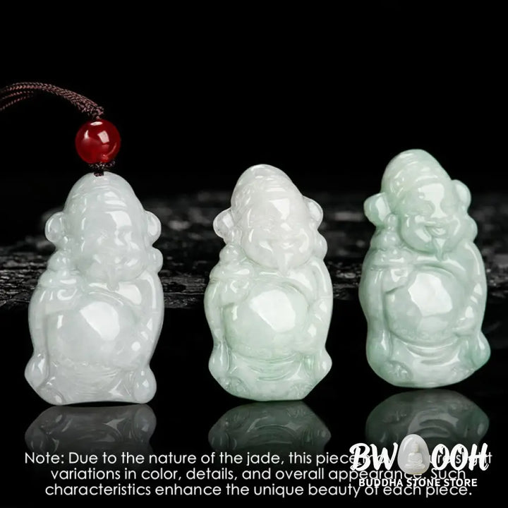 Buddha Stones Natural Jade Chinese God of Wealth Caishen Ingot Luck Necklace Pendant - BWOOOH