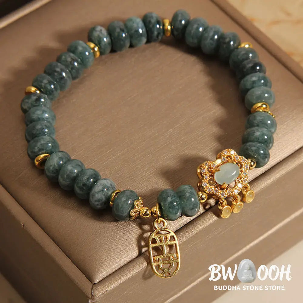 Buddha Stones Natural Jade Chinese Lock Charm Peace Luck Abundance Bracelet - BWOOOH - Jade(Prosperity♥Abundance)(Wrist