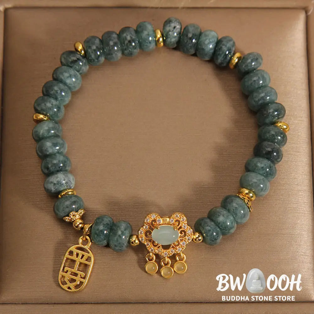 Buddha Stones Natural Jade Chinese Lock Charm Peace Luck Abundance Bracelet - BWOOOH - Jade(Prosperity♥Abundance)(Wrist