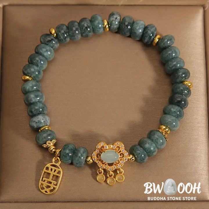Buddha Stones Natural Jade Chinese Lock Charm Peace Luck Abundance Bracelet - BWOOOH - Jade(Prosperity♥Abundance)(Wrist