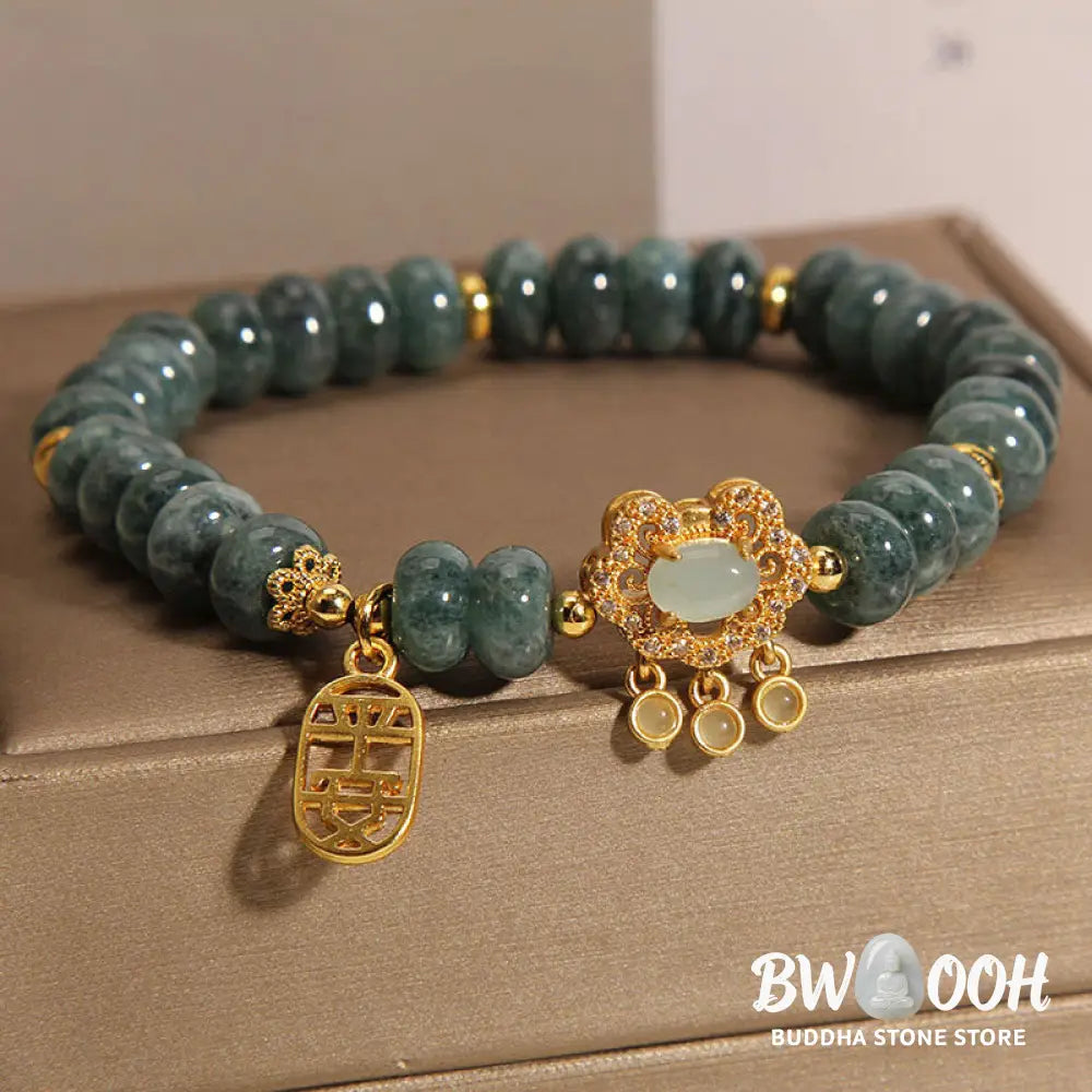 Buddha Stones Natural Jade Chinese Lock Charm Peace Luck Abundance Bracelet - BWOOOH - Jade(Prosperity♥Abundance)(Wrist