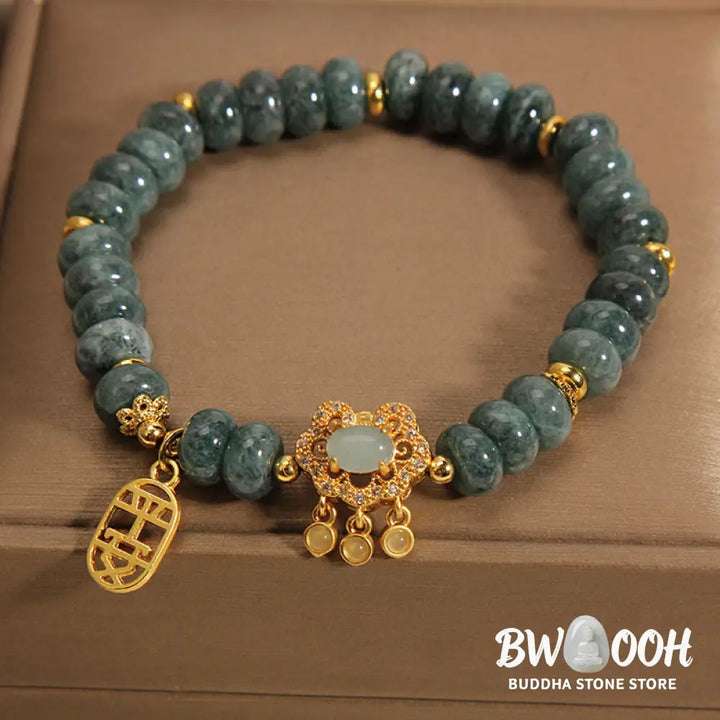 Buddha Stones Natural Jade Chinese Lock Charm Peace Luck Abundance Bracelet - BWOOOH - Jade(Prosperity♥Abundance)(Wrist
