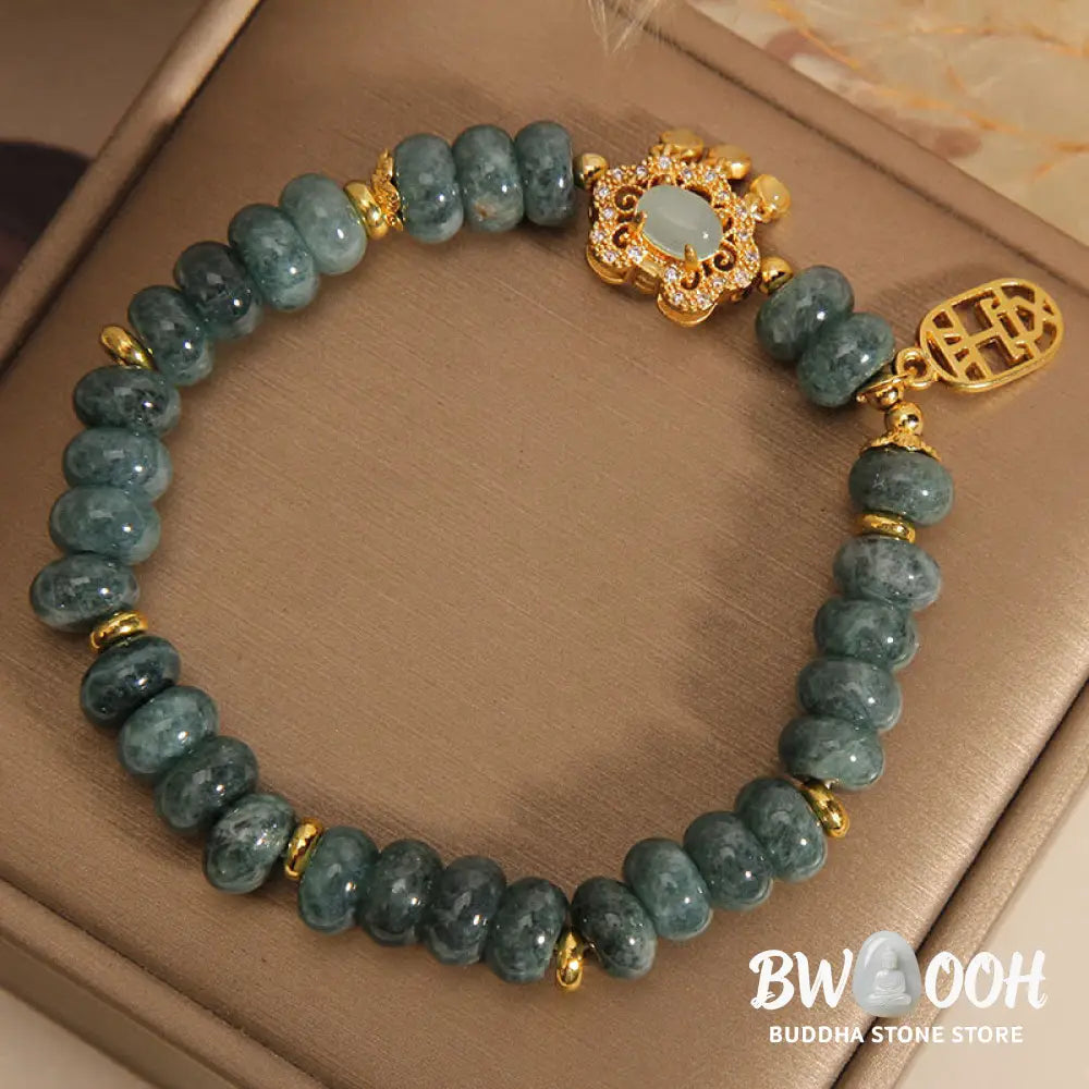 Buddha Stones Natural Jade Chinese Lock Charm Peace Luck Abundance Bracelet - BWOOOH - Jade(Prosperity♥Abundance)(Wrist