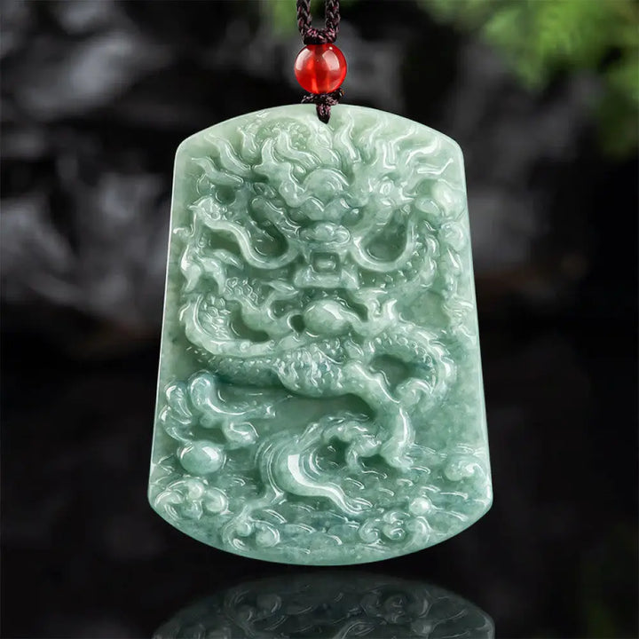 BWOOOH natural jade Chinese zodiac dragon sea luck string necklace pendant 45-50cm feng shui jewelry