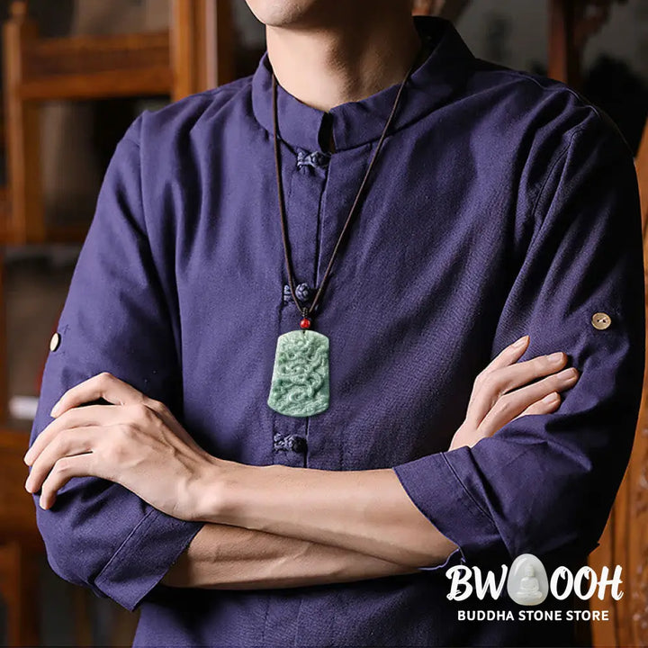 Buddha Stones Natural Jade Chinese Zodiac Dragon Sea Luck String Necklace Pendant - BWOOOH - Jade(Prosperity♥Abundance)