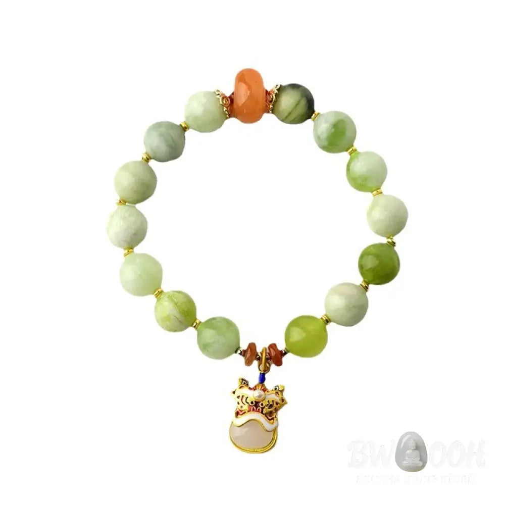 Buddha Stones Natural Jade Dancing Lion Charm Prosperity Luck Bracelet - BWOOOH - Beads(10mm) - Bracelet