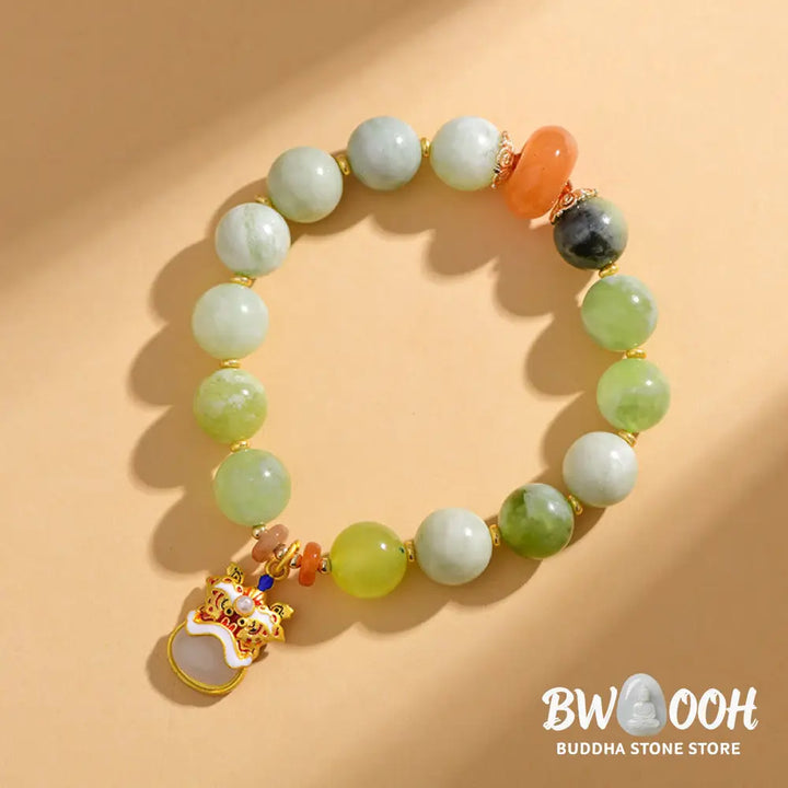 Buddha Stones Natural Jade Dancing Lion Charm Prosperity Luck Bracelet - BWOOOH - Beads(10mm) - Bracelet