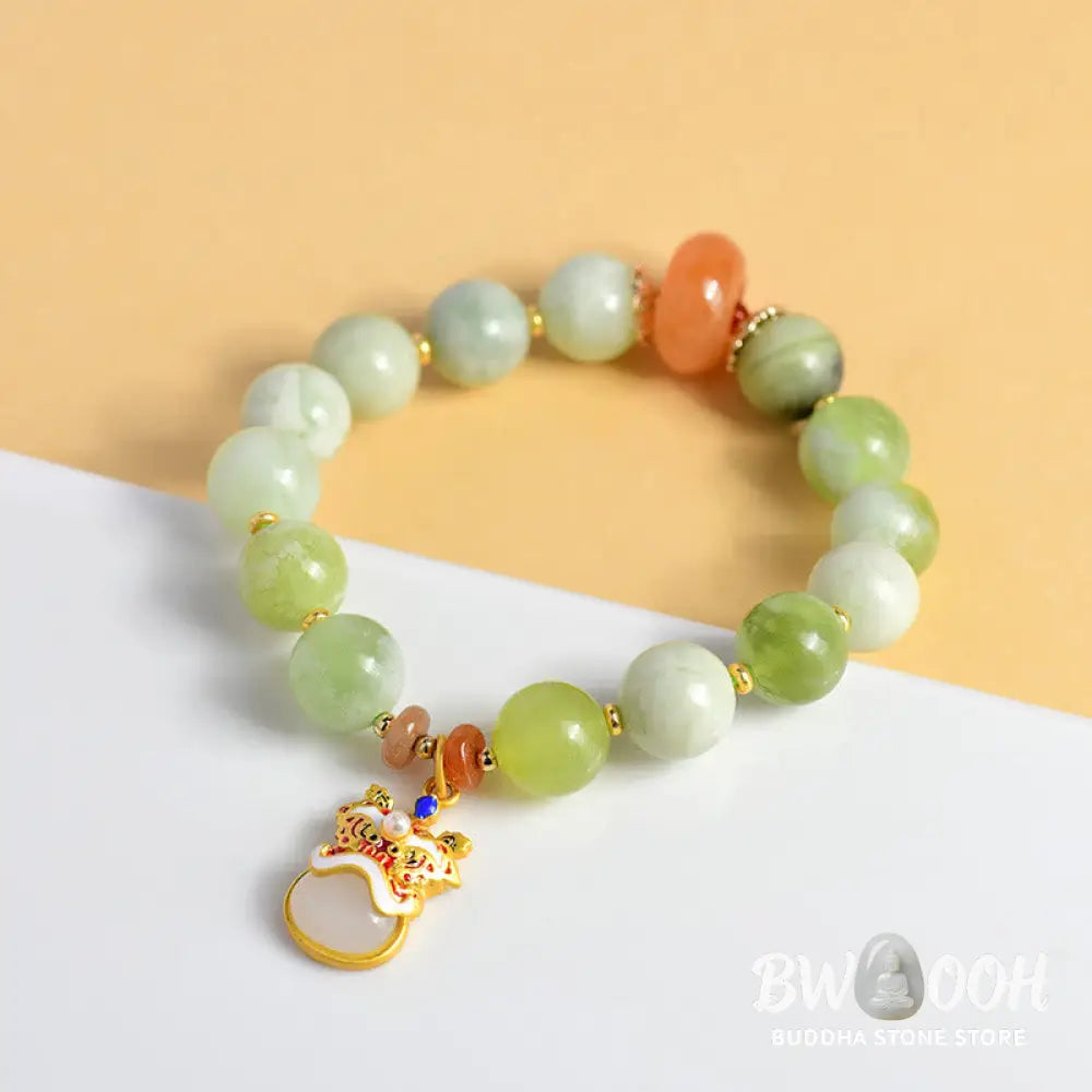 Buddha Stones Natural Jade Dancing Lion Charm Prosperity Luck Bracelet - BWOOOH - Beads(10mm) - Bracelet