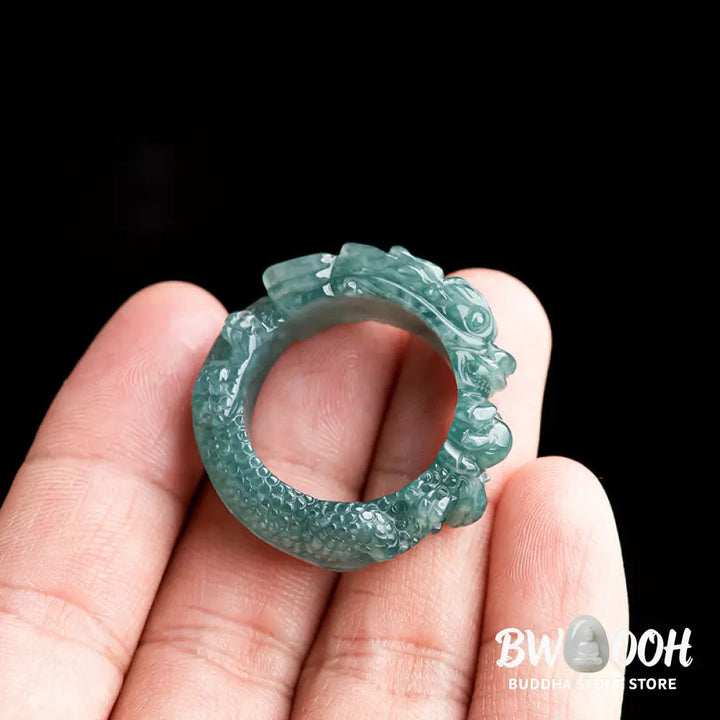 Buddha Stones Natural Jade Dragon Success Ring - BWOOOH - Ring