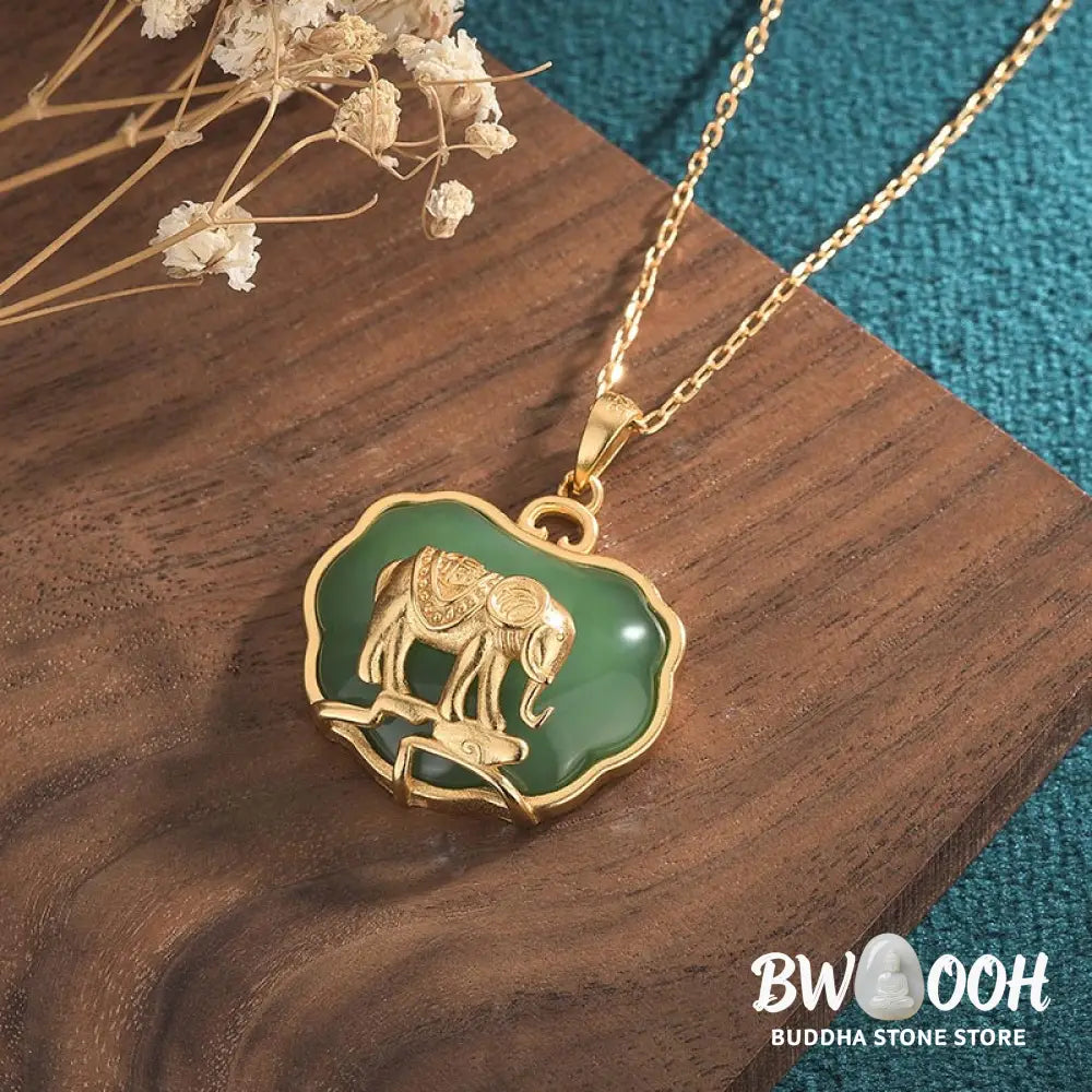 Buddha Stones Natural Jade Elephant Healing Necklace Pendant - BWOOOH - 24*30mm - Necklaces & Pendants