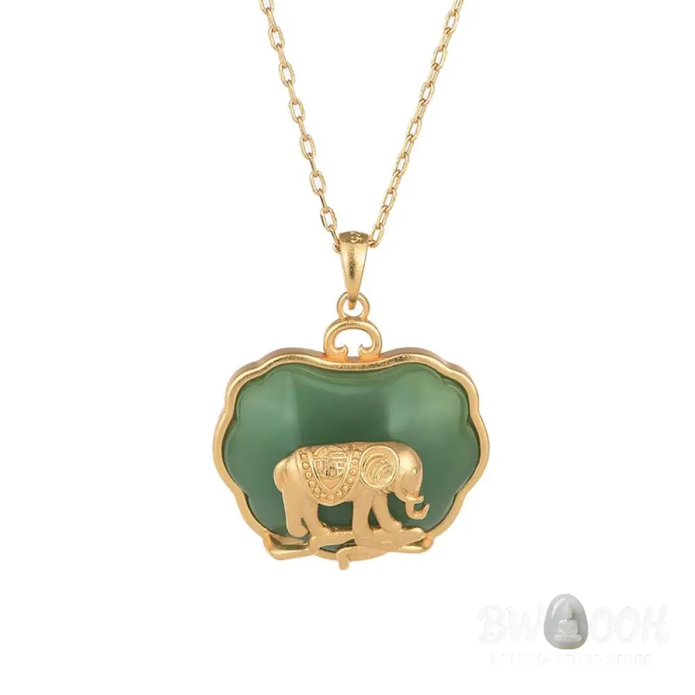 Buddha Stones Natural Jade Elephant Healing Necklace Pendant - BWOOOH - 24*30mm - Necklaces &amp; Pendants