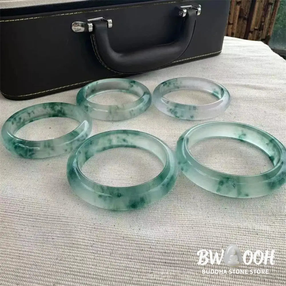 Buddha Stones Natural Jade Floating Flower Luck Bracelet Bangle - BWOOOH - Bracelet Bangle